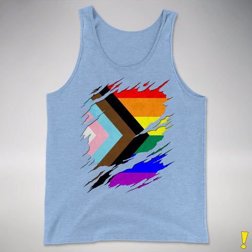 LGBTQ Progress Pride Flag Ripped Reveal Premium Tank Top - Blue Triblend